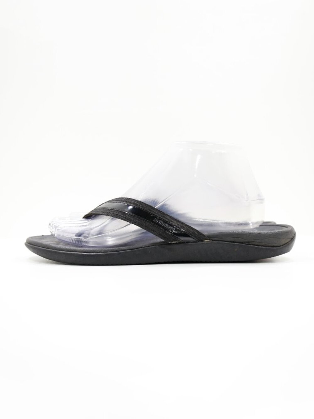 Orthaheel Black Patent Leather & Canvas Flat Comfort Thong Sandals - 9